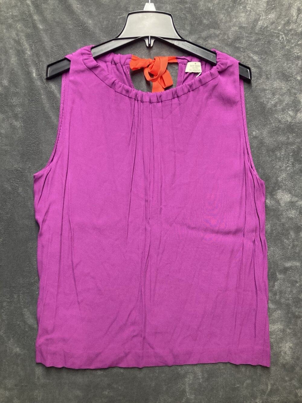 Kate Spade Live Colorfully Selena Crepe Tank Contrast Tie-Back Bow Pleated XL